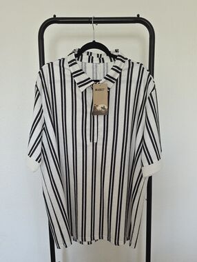Manly Black & White Vertical Stripe Polo Shirt